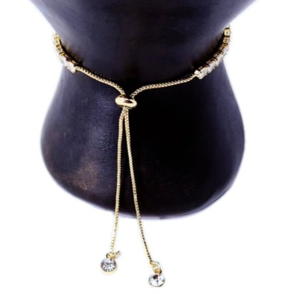 Vintage Swarovski Crystal Slider Tennis Bracelet 14K Gold Overlay Adjustable NOS - Picture 5 of 6